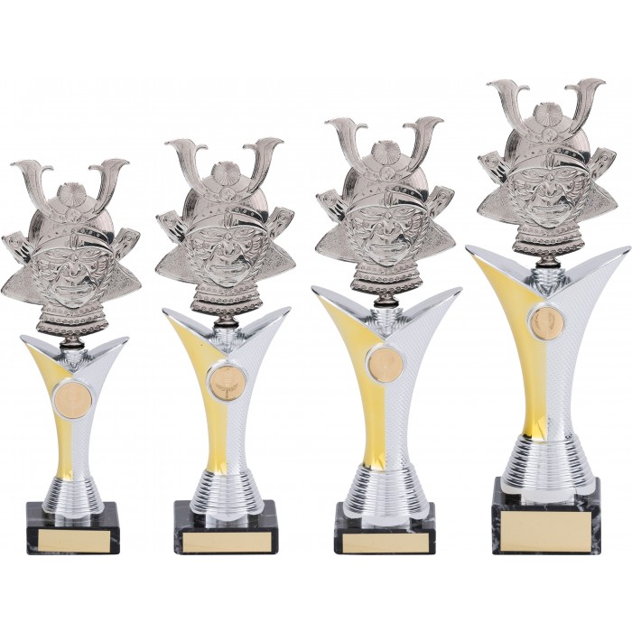 V-RISER TROPHY WITH METAL SAMURAI FIGURE - AVAILABLE IN 4 SIZES